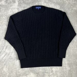 J McLaughlin Cashmere Sweater Mens XL Black Cable Knit Crew Neck Pullover